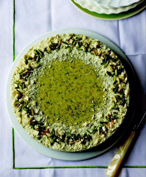 White chocolate and pistachio cheesecake