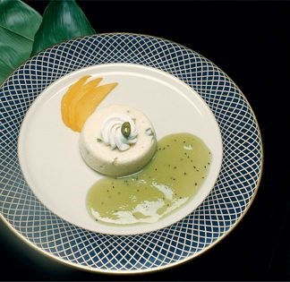 White chocolate Bavarian with macadamia and pistachio nuts