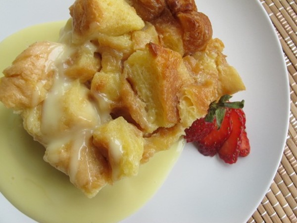 White chocolate bread pudding
