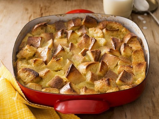 White chocolate bread pudding with white chocolate sauce (Bake the Book)