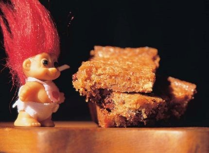 White chocolate brownies studded with dried fruits