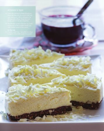 White chocolate cheesecake with boysenberry purée