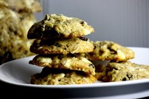 White chocolate-cherry-almond cookies