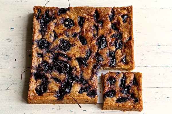 White chocolate cherry rum blondies