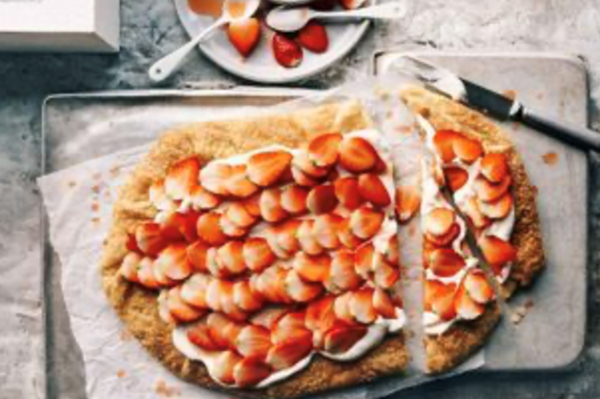 White chocolate, creme fraiche and strawberry tart
