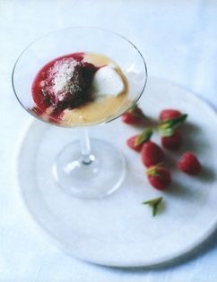 White chocolate custard with raspberries