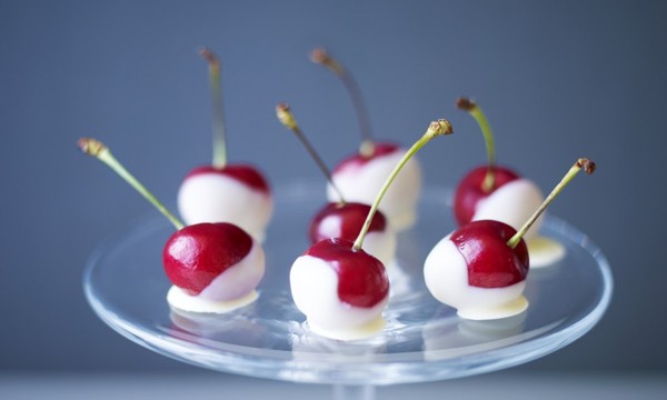 White chocolate-dipped cherries