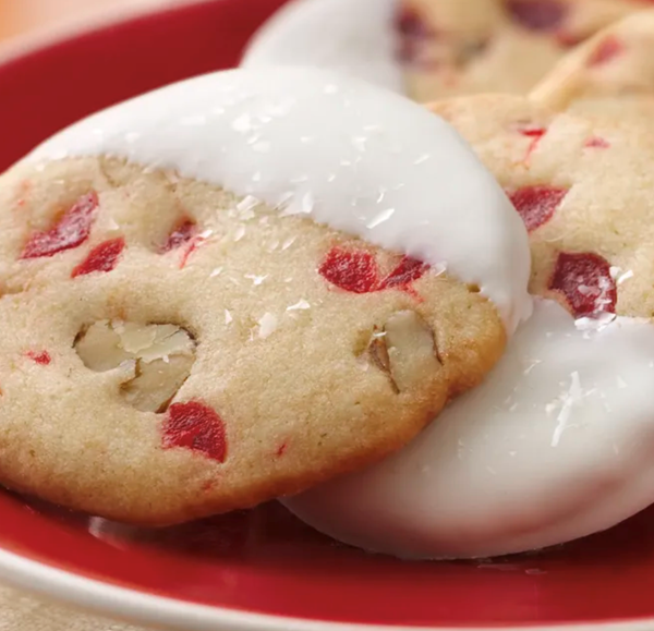 White chocolate-dipped cherry thins