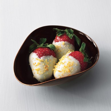 White-chocolate-dipped strawberries with citrus sugar