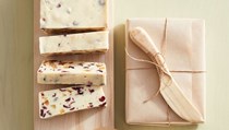 White chocolate fudge with cranberries and candied citrus