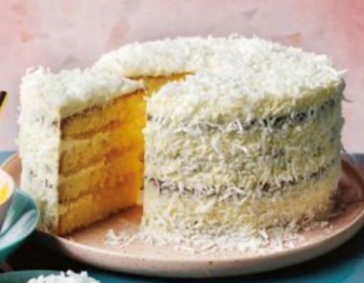 White chocolate, Lamington and pineapple jam cake