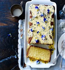 White chocolate loaf cake with passion fruit drizzle