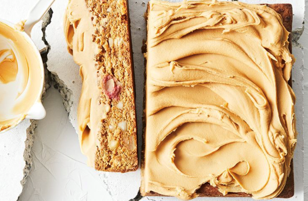 White chocolate, macadamia and raspberry blondie