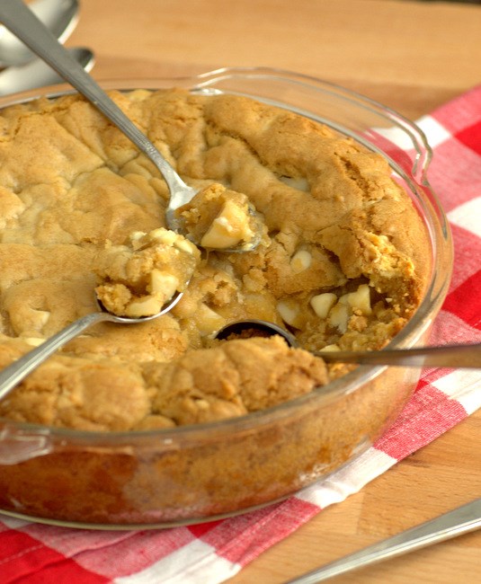 White chocolate macadamia nut skillet cookie