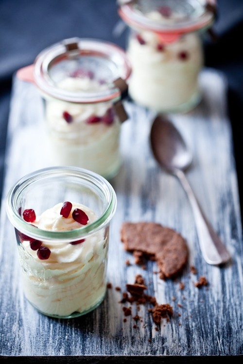White chocolate mascarpone mousse & cocoa nib chocolate shortbreads 