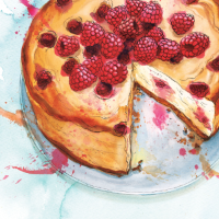 White chocolate, miso and raspberry baked cheescake