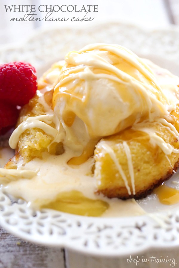 White chocolate molten lava cake