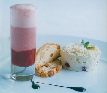 White chocolate mousse, raspberry milkshake