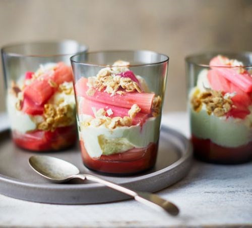 White chocolate mousse with poached rhubarb
