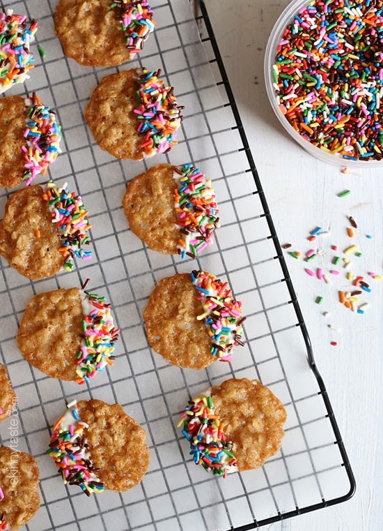 White chocolate oatmeal lace cookies