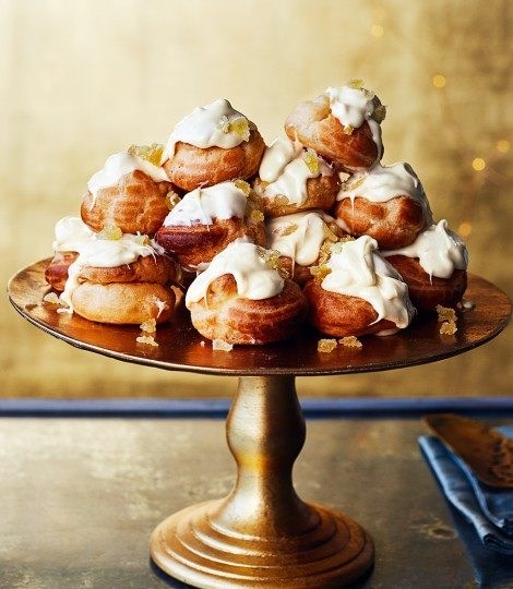 White chocolate, orange and ginger profiteroles