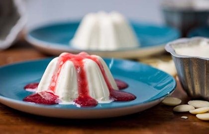 White chocolate panna cotta and berries