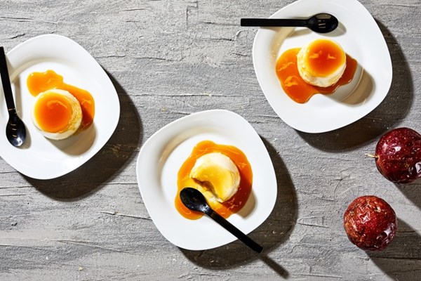 White chocolate panna cotta with passion fruit sauce