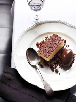 White chocolate parfait with chocolate sorbet