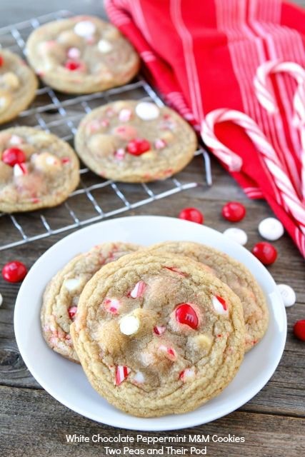 White chocolate peppermint M&M cookies