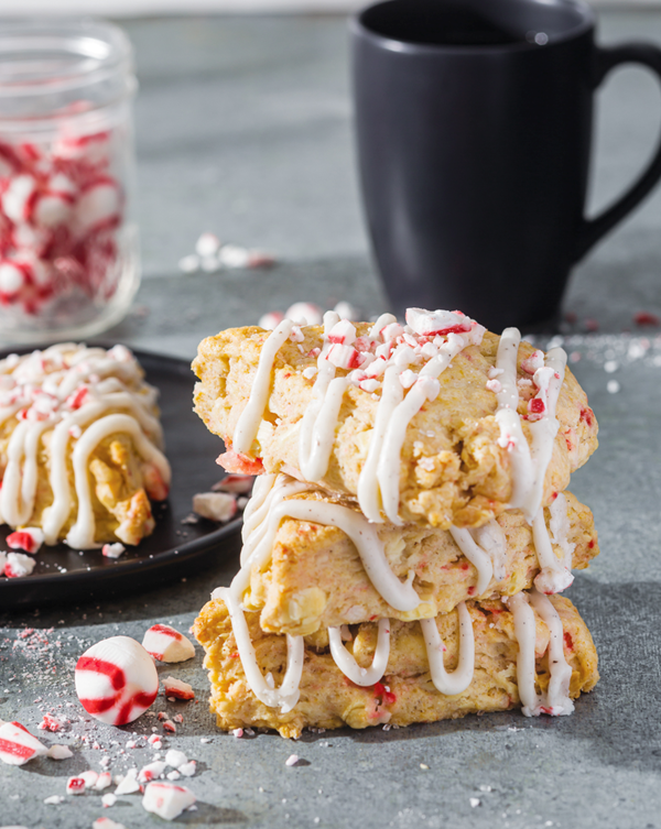White chocolate-peppermint scones [vanilla glaze]