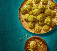 White chocolate, pistachio & cardamom truffles