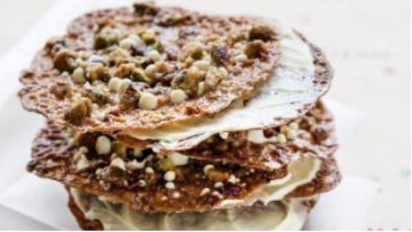 White chocolate, pistachio and cranberry florentines