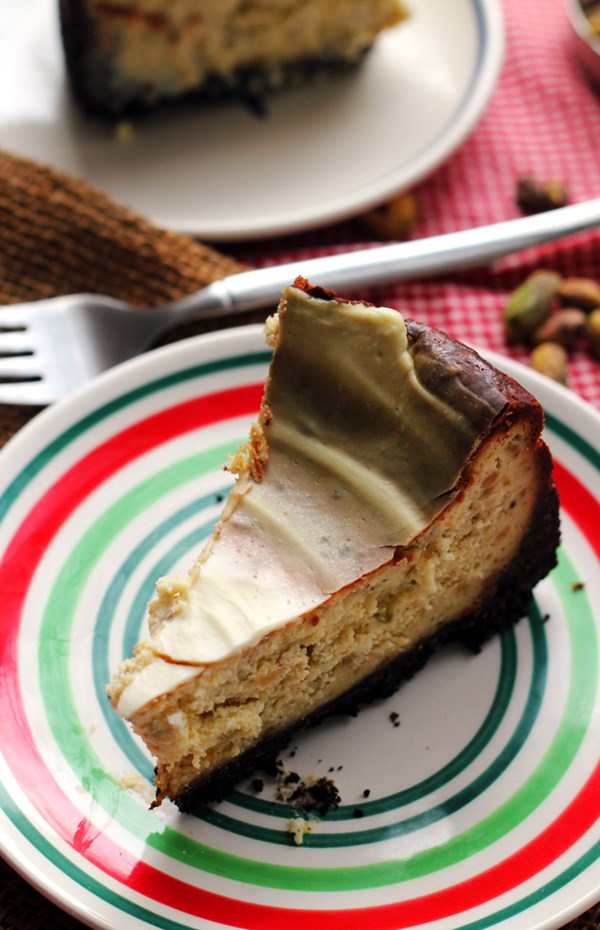 White chocolate pistachio cheesecake