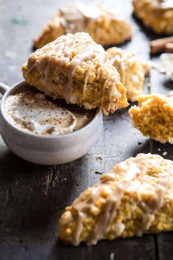 White chocolate pumpkin scones with espresso glaze