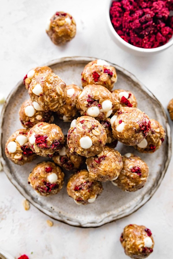 White chocolate raspberry energy balls
