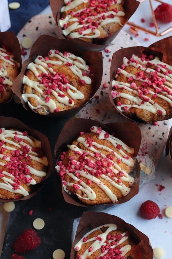 White chocolate raspberry muffins