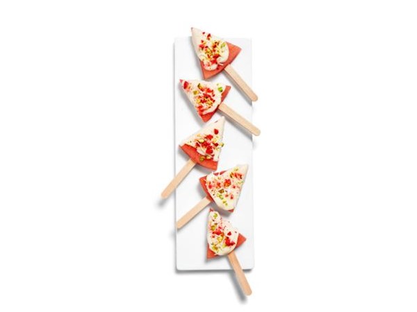 White chocolate watermelon pops