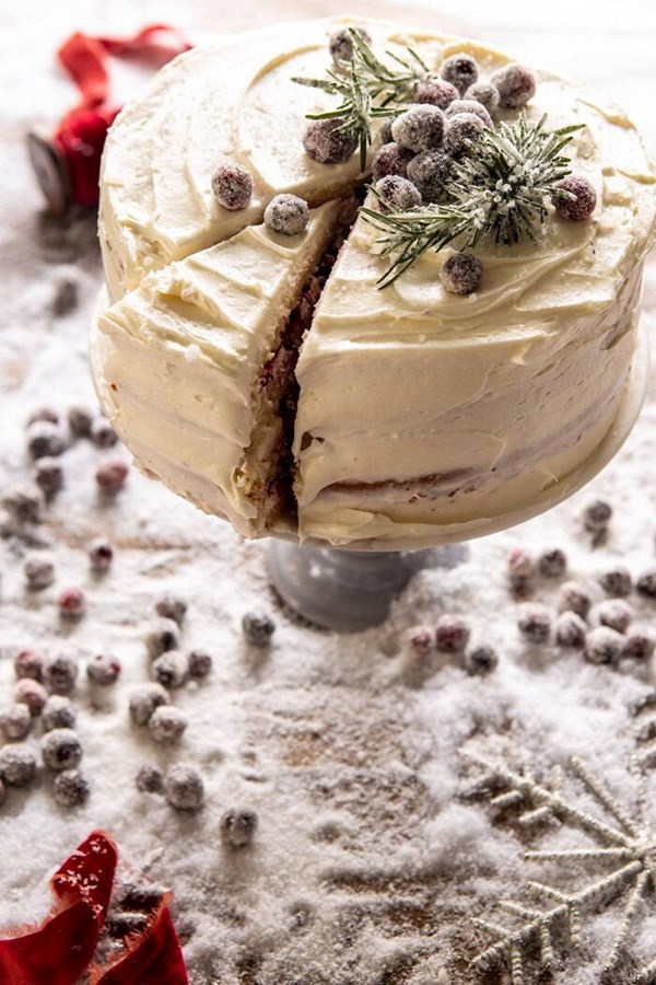 White Christmas cranberry layer cake
