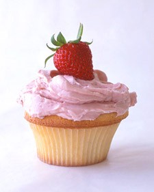 White cupcakes with strawberry buttercream