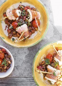 White fish braciole with sultana, caper and pine nut sauce