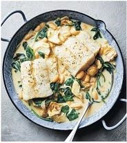 White fish with cannellini beans, artichokes & spinach