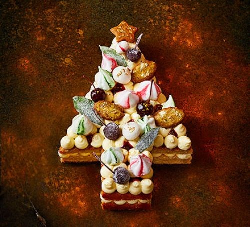 White Forest Christmas tree traybake