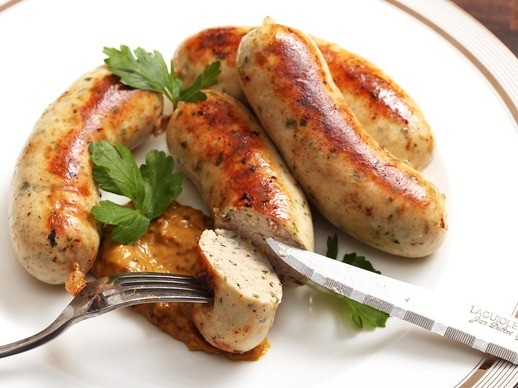 White German-style sausage with lemon, nutmeg, and parsley (Turkey weisswurst)