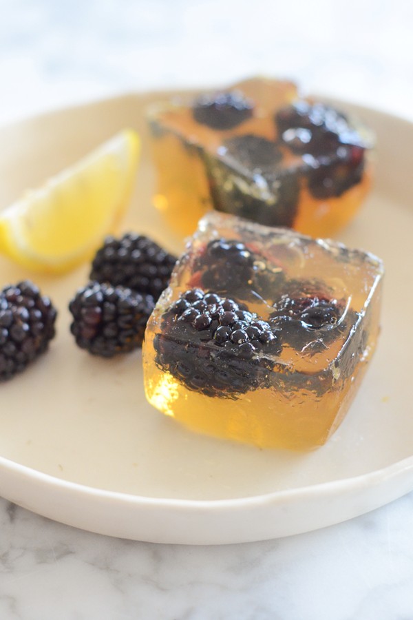 White grape and elderflower jelly with blackberries