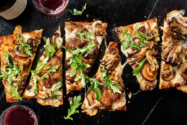 White miso flatbread with roasted mushrooms