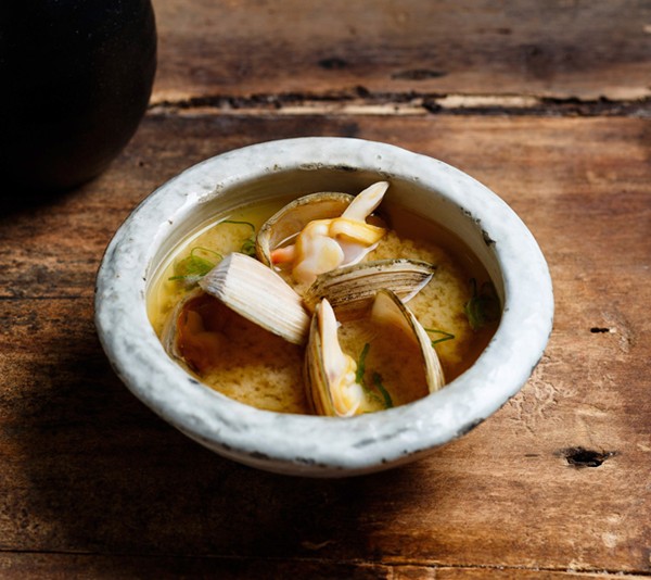 White miso soup with Cloudy Bay clams