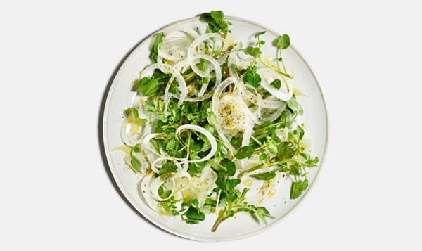 White onion, fennel, and  watercress salad