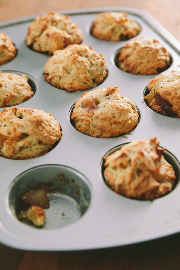 White peach and candied ginger muffins
