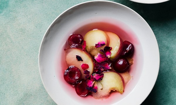 White peach, cherry and rose-petal jelly