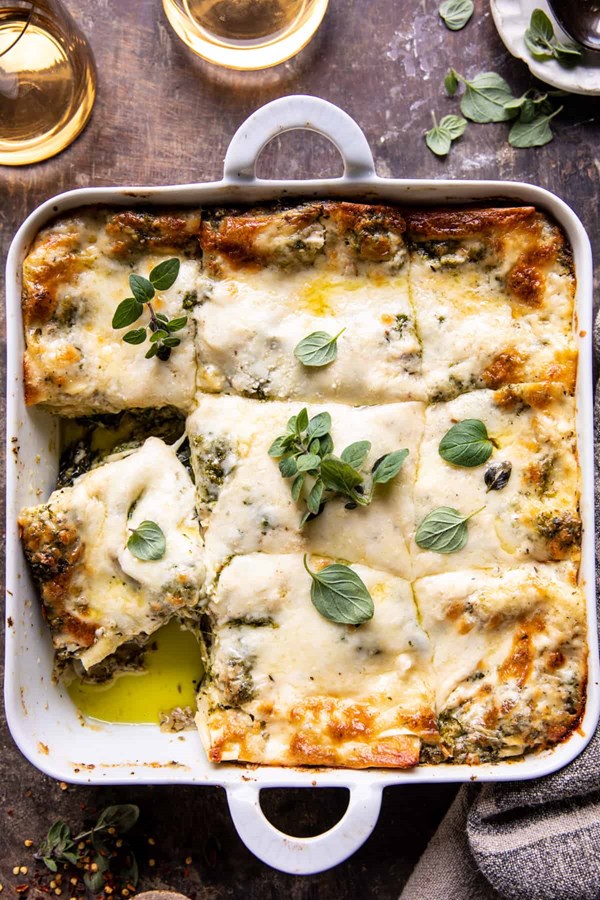 White pesto lasagna